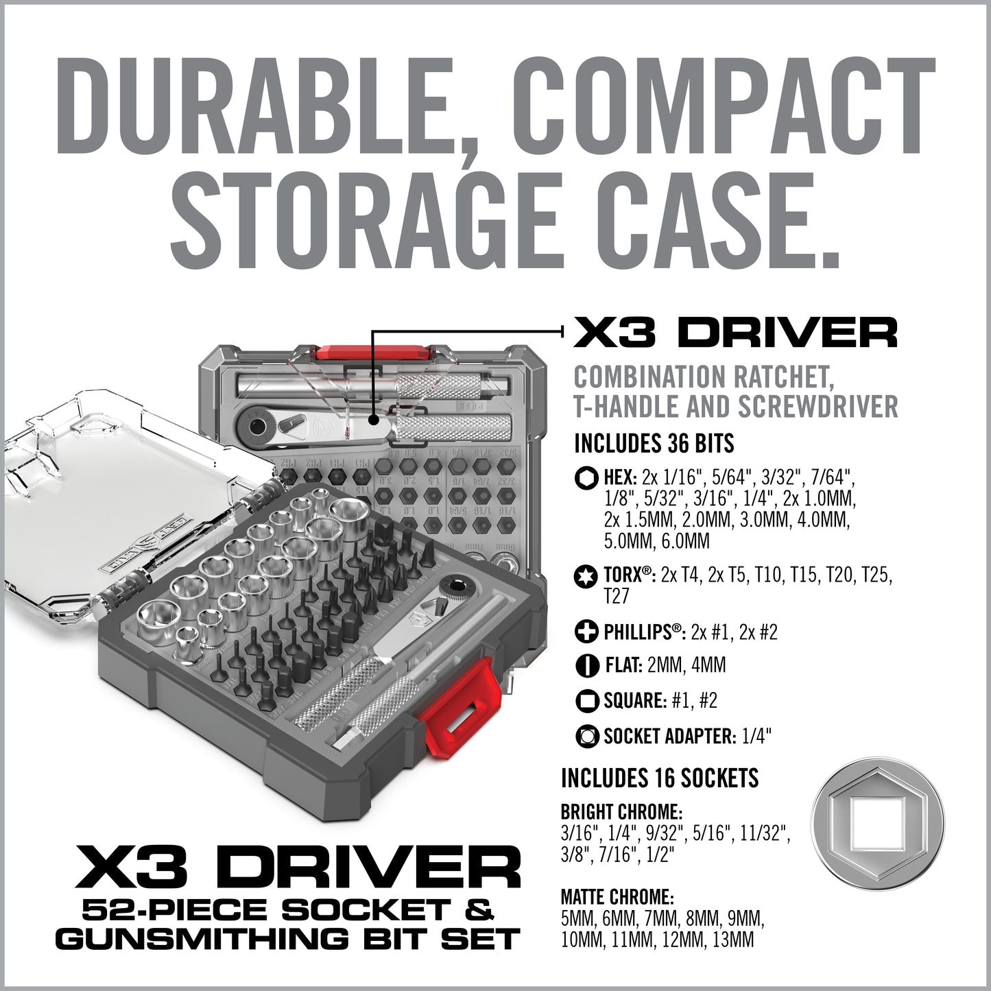 X3™ Driver 52-Piece Socket & Gunsmithing Bit Set