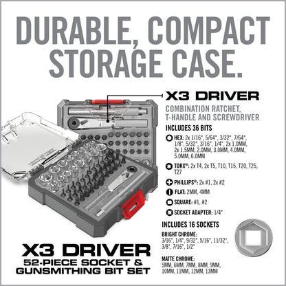 X3™ Driver 52-Piece Socket & Gunsmithing Bit Set