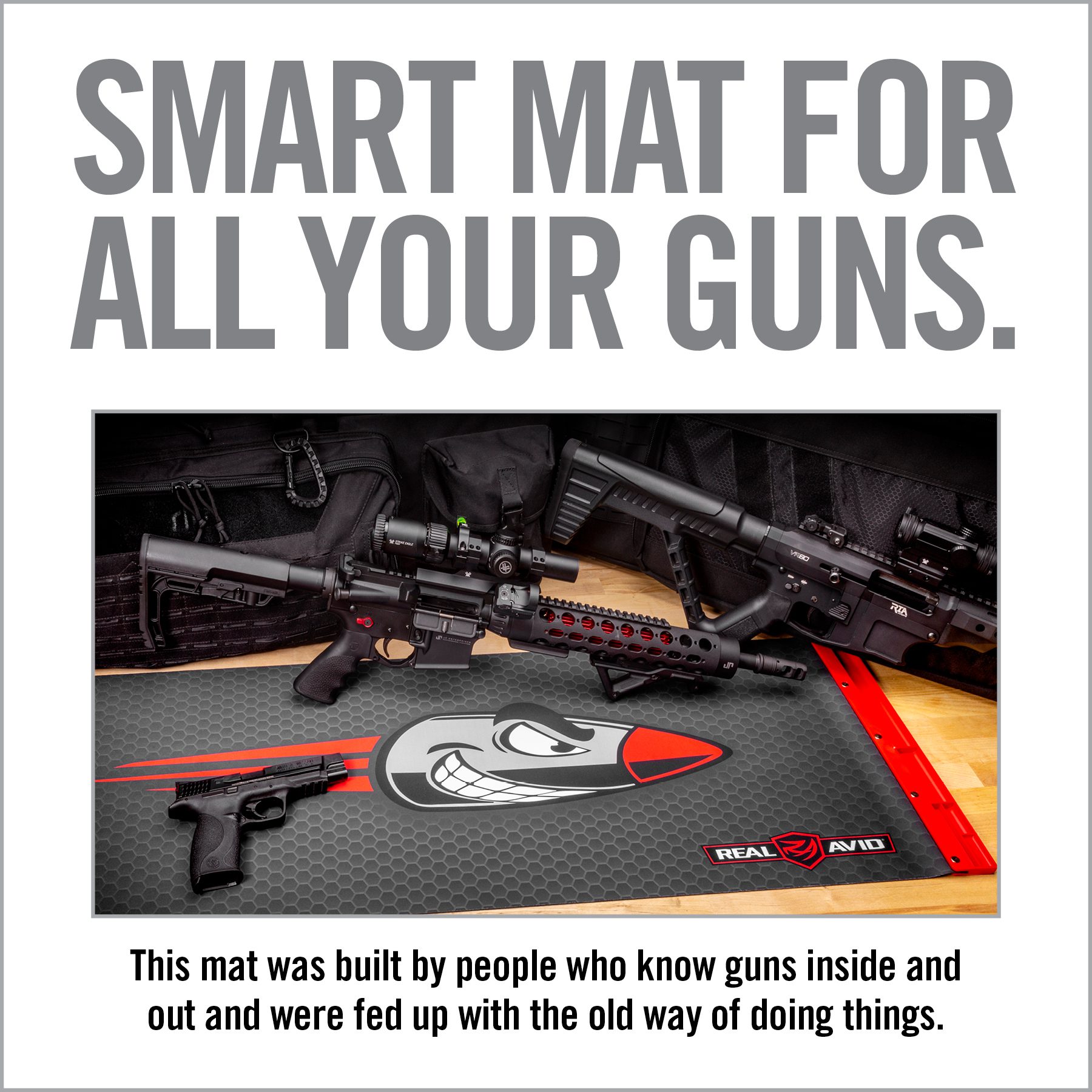 Real Avid Universal Smart Mat - 43x16”, Large Gun Cleaning Mat  With Integrated Red Parts Tray, Gun Oil Resistant, Non-Slip, Padded Cleaning  Mat, Great Rifle Cleaning Mat for Gun Cleaning