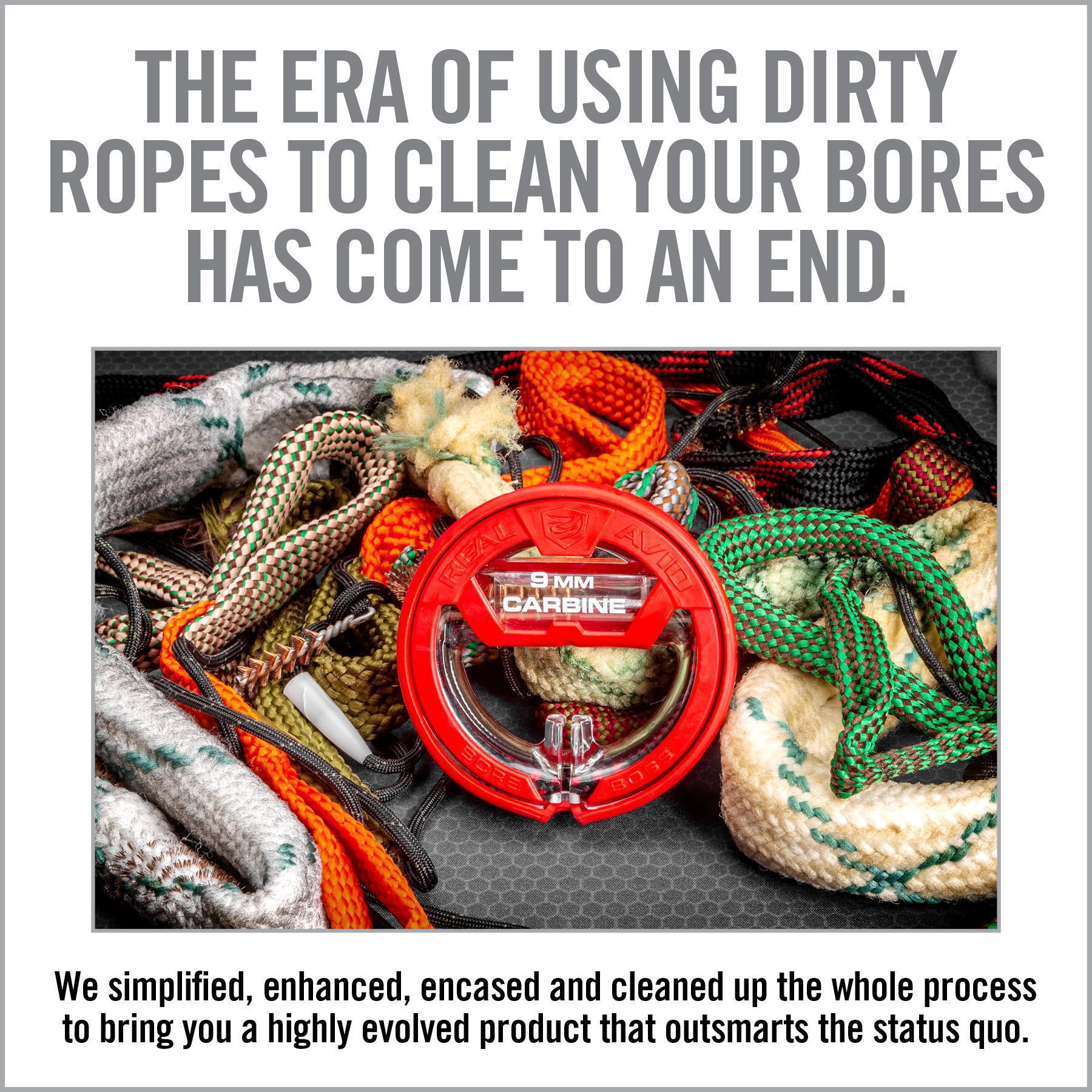 a pile of rope with the caption, the era of using dirty ropes to clean your bores