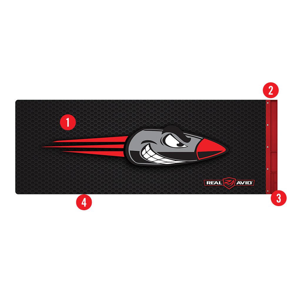 a red and black mouse pad with instructions on it